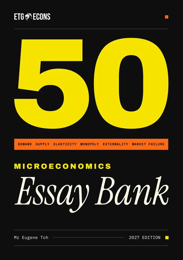 Cover of the Microeconomics Essay Bank, 2027 edition, with a large yellow 50 on black above an orange band of Micro topics.