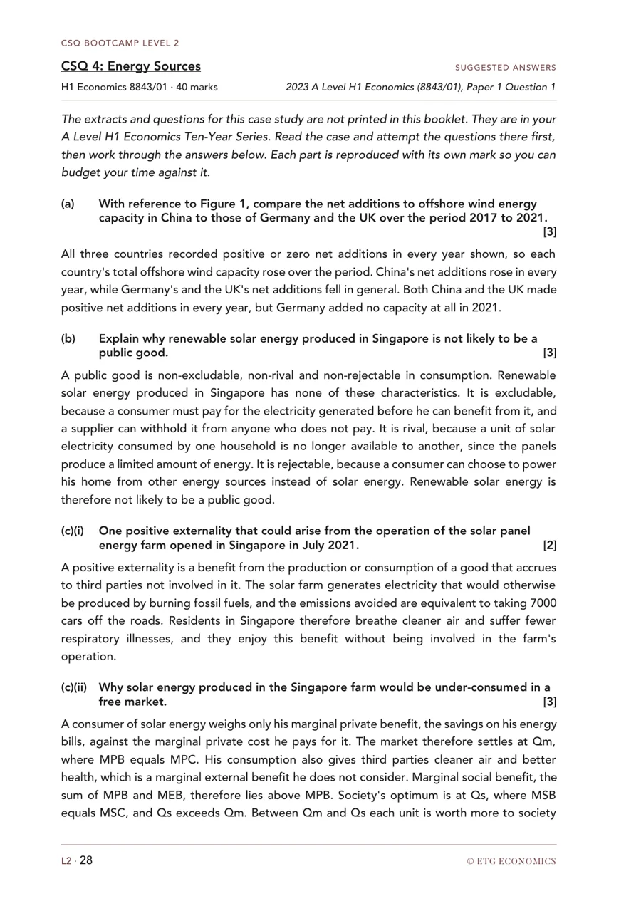 Level 2 CSQ Bootcamp booklet page: a case study on the global food crisis with data tables and extracts